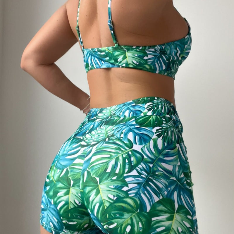 Damen Crop-Top und High-Waist Shorts Set R&B