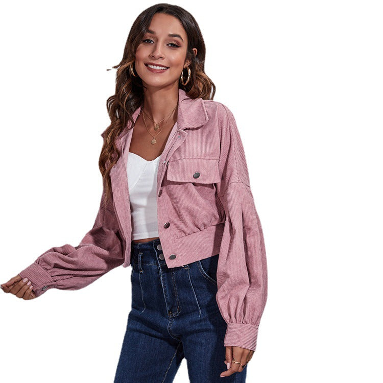 Damen Modische Cordjacke mit lässigem Schnitt und großen Taschen R&B