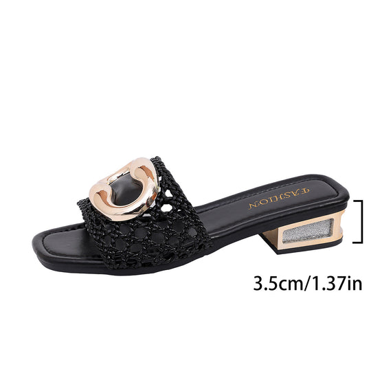 Damen Offene Mules mit geflochtenem Riemendesign R&B