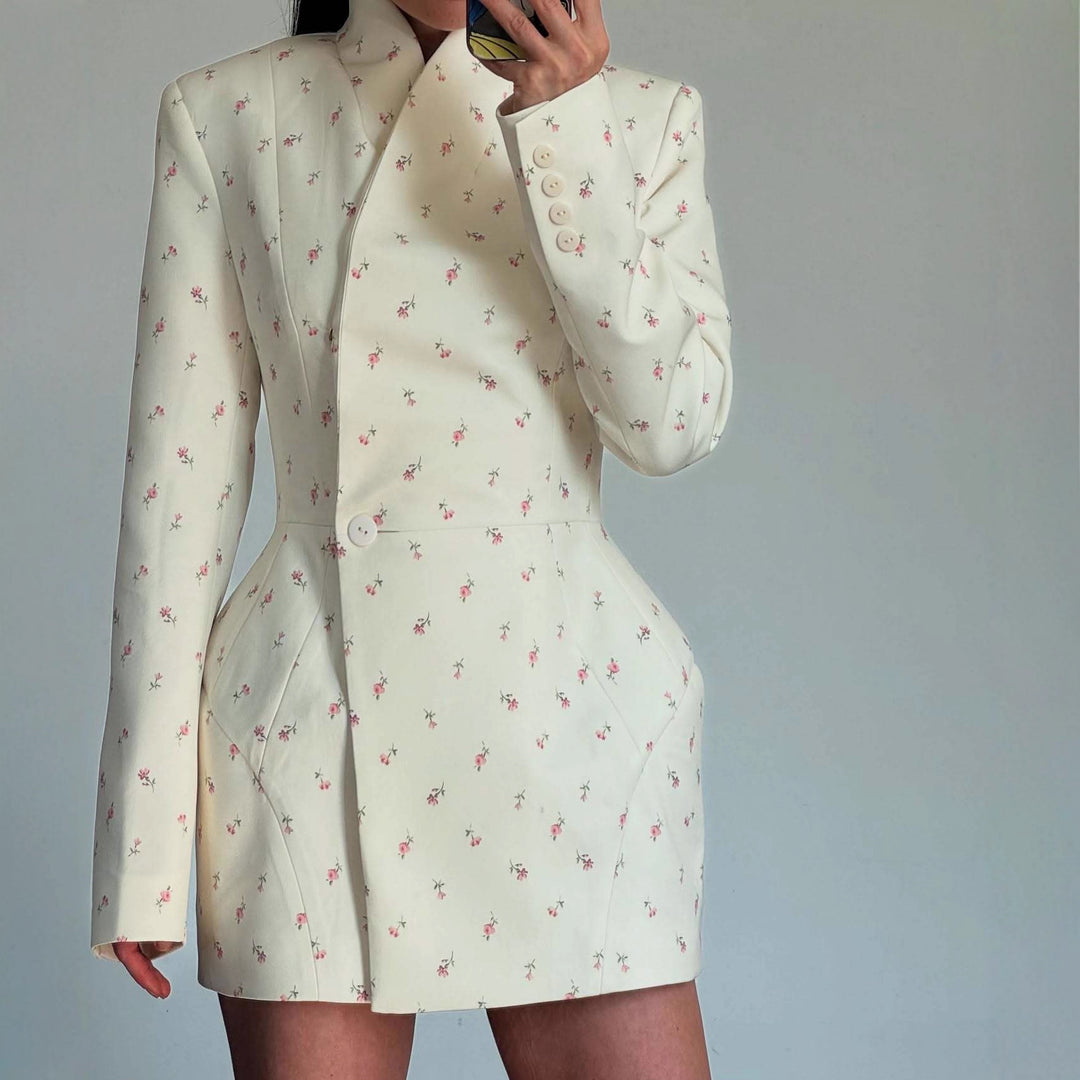 Damen Modischer Blazer-Rock mit floralem Design und taillierter Passform R&B
