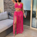 Damen gehäkeltes Strand-Outfit mit fransigen Details R&B