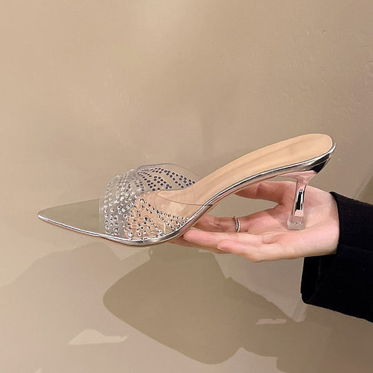 Damen Glitzernde Mules mit transparentem Obermaterial und eleganten Akzenten R&B
