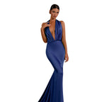 Damen Elegantes Halter-Maxikleid aus luxuriösem satin R&B