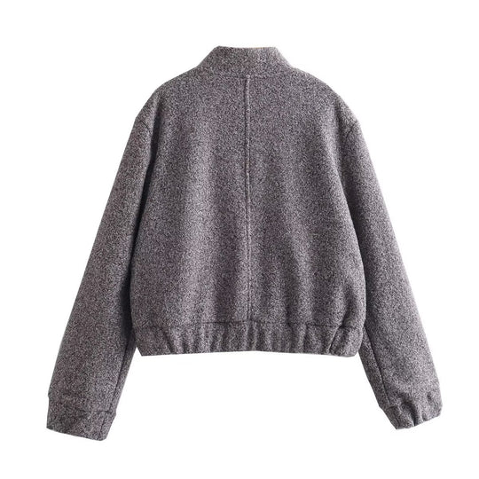Damen lässige cropped Jacke mit großen aufgesetzten Taschen und elastischen Bündchen R&B