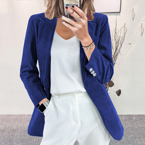 Damen Eleganter Blazer mit vertikalem Streifenmuster und schmaler Silhouette R&B