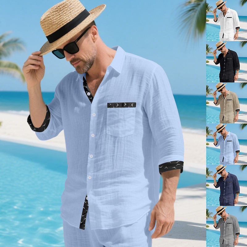Herren Leichtes Sommerhemd mit kontrastierenden Akzenten R&B