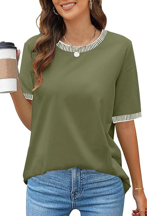 Damen Lässiges Kurzarm-Shirt mit Modischem Streifenkragen R&B