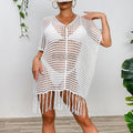 Damen Häkel-Strandtunika mit Fransen und transparentem Design R&B