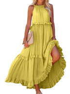 Damen Luftiges Maxikleid mit Rüschendetails und hoher Taille R&B