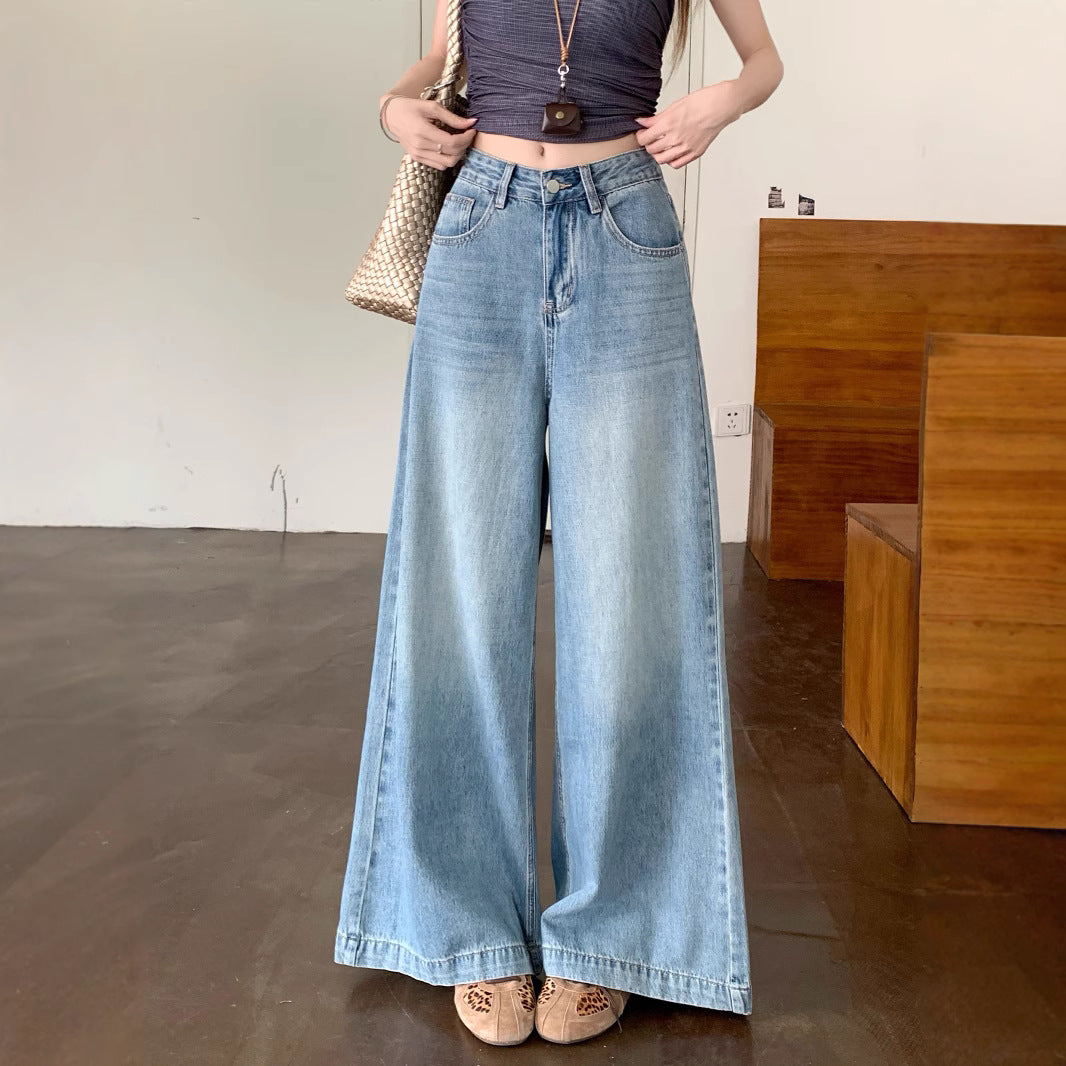 Damen Weite Denim-Hose mit lässigem Schnitt und hoch tailliertem Design R&B