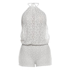 Damen lässiger Strampler aus transparentem Stoff mit floralem Design R&B
