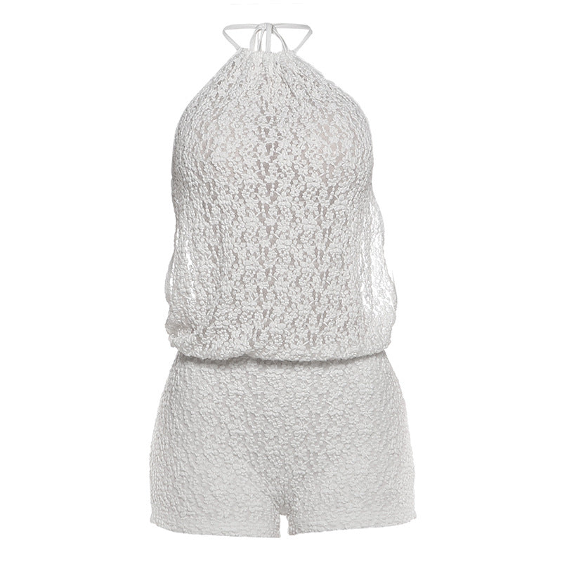 Damen lässiger Strampler aus transparentem Stoff mit floralem Design R&B