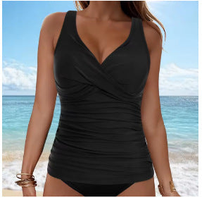 Damen elegantes Wickel-Badeoberteil mit Rüschen R&B