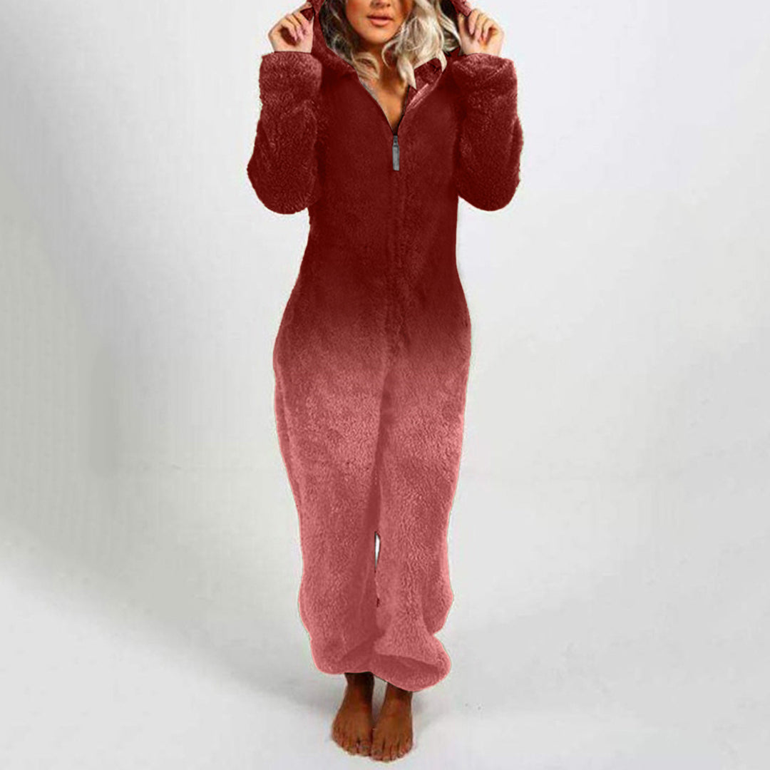 Damen Fleece-Einteiler mit Kapuze und Farbverlaufsdesign R&B