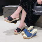Damen Wedge-Sandaletten mit geflochtenem Absatz und modischem Obermaterial R&B