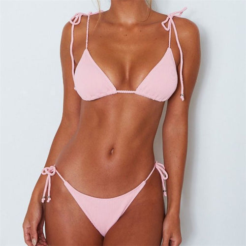 Damen Triangel-Bikini mit verstellbaren Kordelzügen und hohen Beinausschnitten R&B
