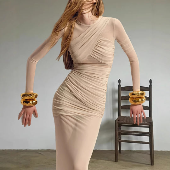 Damen Figurbetontes Wickelkleid mit raffinierten Drapierungen und langem Arm R&B