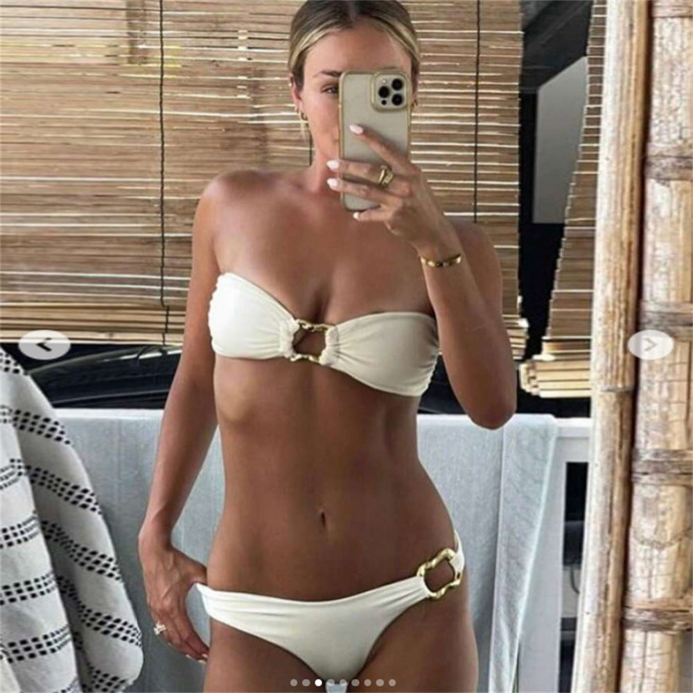 Damen Luxuriöser Bandeau-Bikini mit dekorativen Ringe R&B