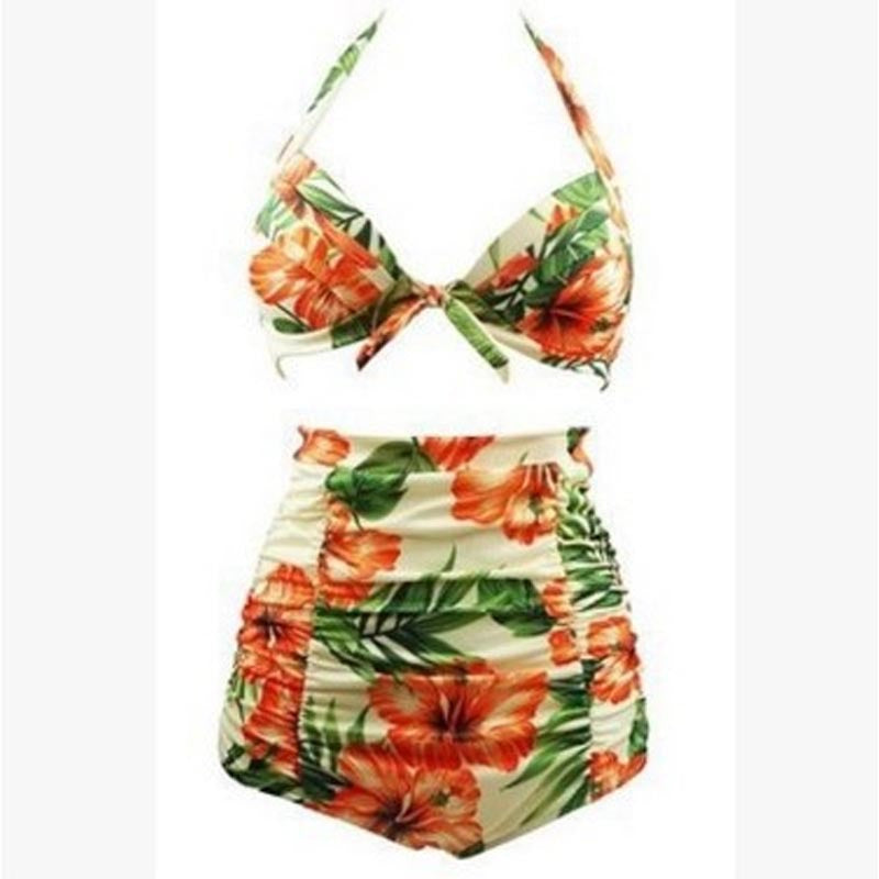Damen Hoch tailliertes Bikini-Set mit floralem Design und Raffungen R&B