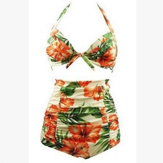 Damen Hoch tailliertes Bikini-Set mit floralem Design und Raffungen R&B