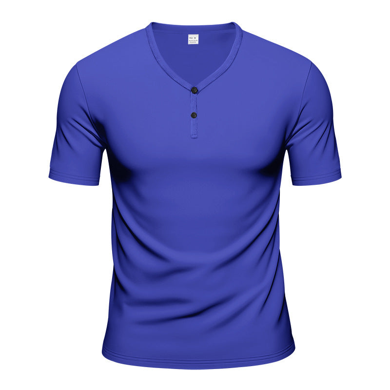 Herren Kurzarm Henley-T-Shirt mit atmungsaktiver Struktur R&B