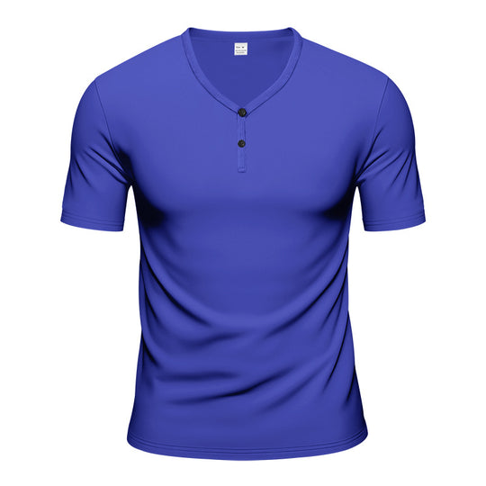 Herren Kurzarm Henley-T-Shirt mit atmungsaktiver Struktur R&B