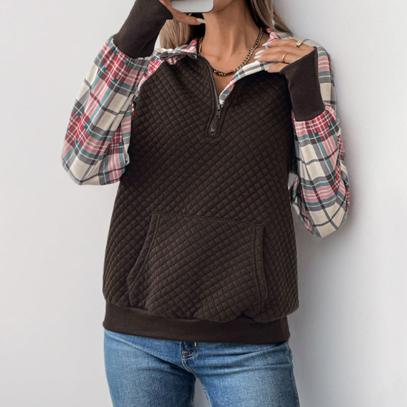 Damen ¼-Ärmel Sweatshirt mit Karo-Details und bequemer Passform