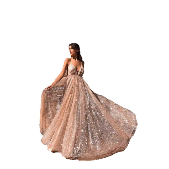 Damen Glamouröses Abendkleid mit tiefem V-Ausschnitt und strahlenden Pailletten R&B