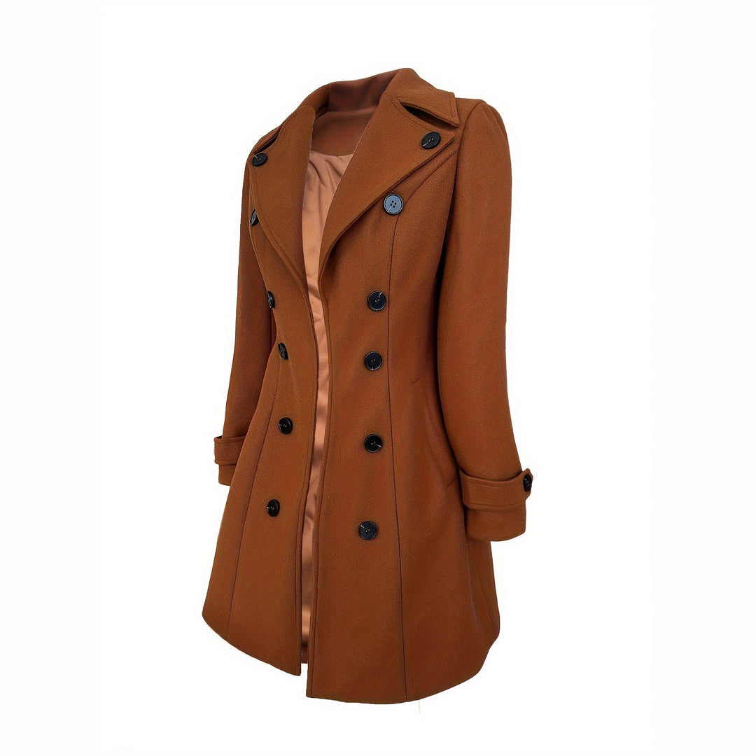 Damen Eleganter Trenchcoat mit doppelter Knopfleiste und hohem Kragen R&B