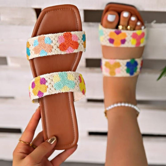 Damen Bunte Flauscher Slides mit floralem Design R&B