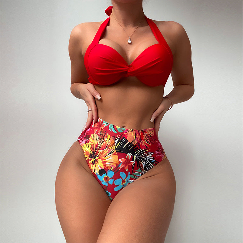 Damen Hoch taillierter Bikini mit eleganter Knotendetails R&B