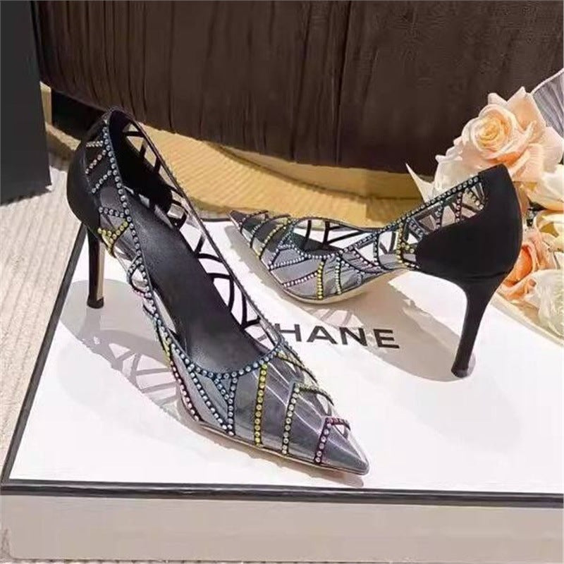 Damen elegante High Heel Pumps mit glitzerndem Strass-Design R&B