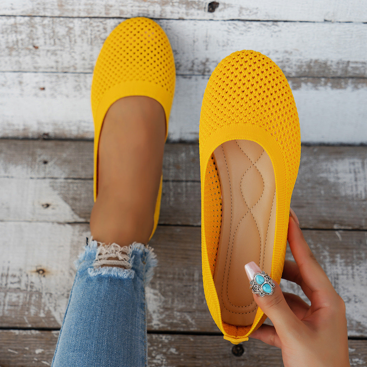 Damen bequeme Slipper aus atmungsaktivem Netzmaterial mit rutschfester Sohle R&B