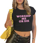 Damen Crop-T-Shirt mit auffälligem Statementdruck R&B
