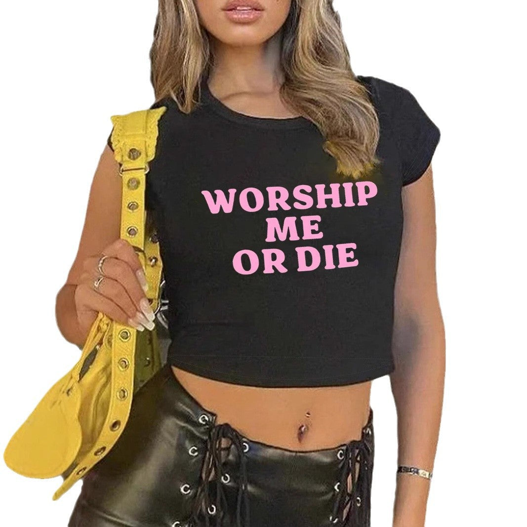Damen Crop-T-Shirt mit auffälligem Statementdruck R&B