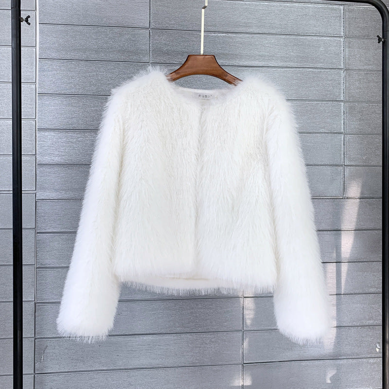 Damen Flauschige Kurzjacke aus hochwertigem Kunstfell mit eleganten Ärmeln R&B
