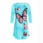 Damen Freizeitkleid mit floralem Schmetterlingsdesign und lockerer Passform R&B