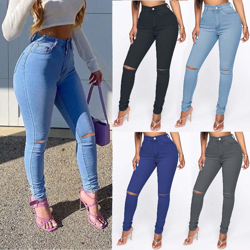 Damen High-Waist Jeans mit modischem Destroyed-Detail R&B
