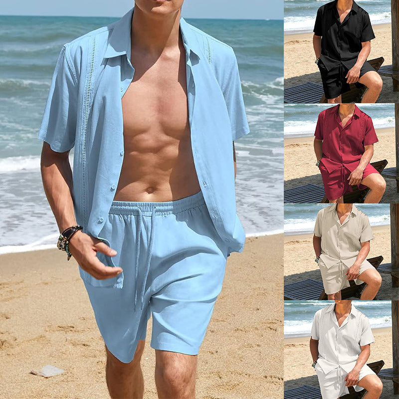 Herren lässiges Strandhemd mit kurzen Ärmeln und hochwertigem atmungsaktivem Stoff R&B