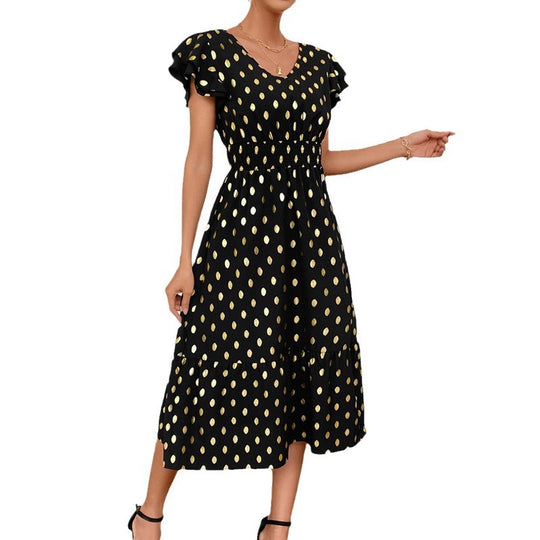 Damen Maxikleid mit Rüschendetails und schimmerndem Punktmuster R&B