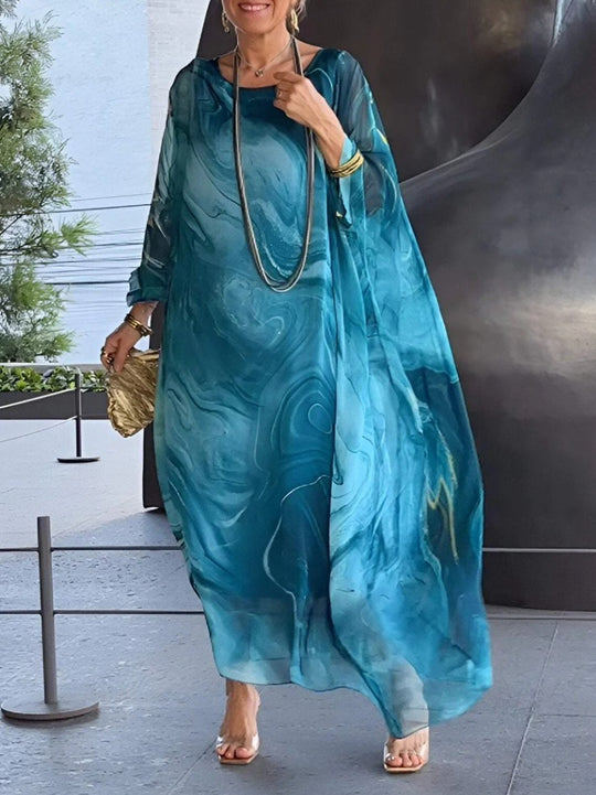 Damen fließendes Kaftan-Kleid mit auffälligem Muster R&B