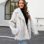 Damen Elegante Kunstpelzjacke mit breitem Revers und lockerer Passform R&B