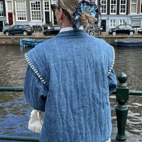 Damen bestickte Blousonjacke mit leichtem Baumwollmaterial und praktischen Taschen R&B
