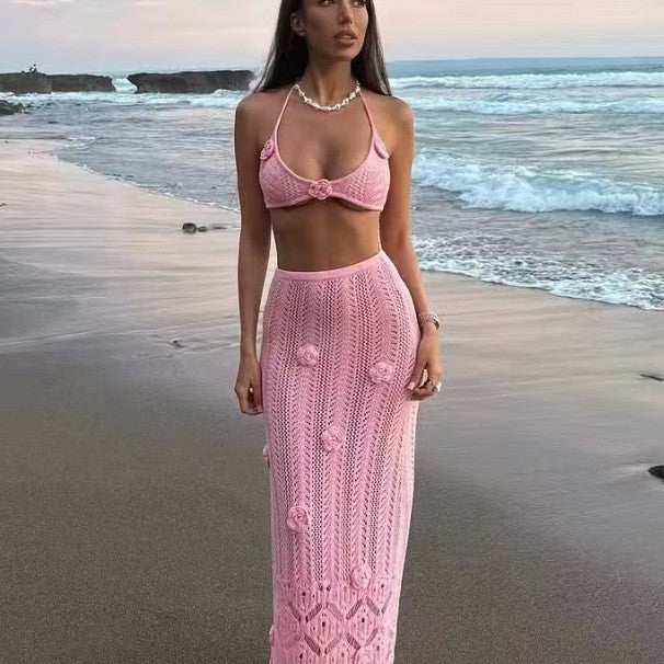 Damen Häkel-Strandkleid mit Kapuzenshirt R&B
