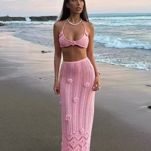 Damen Häkel-Strandkleid mit Kapuzenshirt R&B
