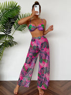 Damen Badeset mit floralem Design und lockeren Palazzohosen R&B