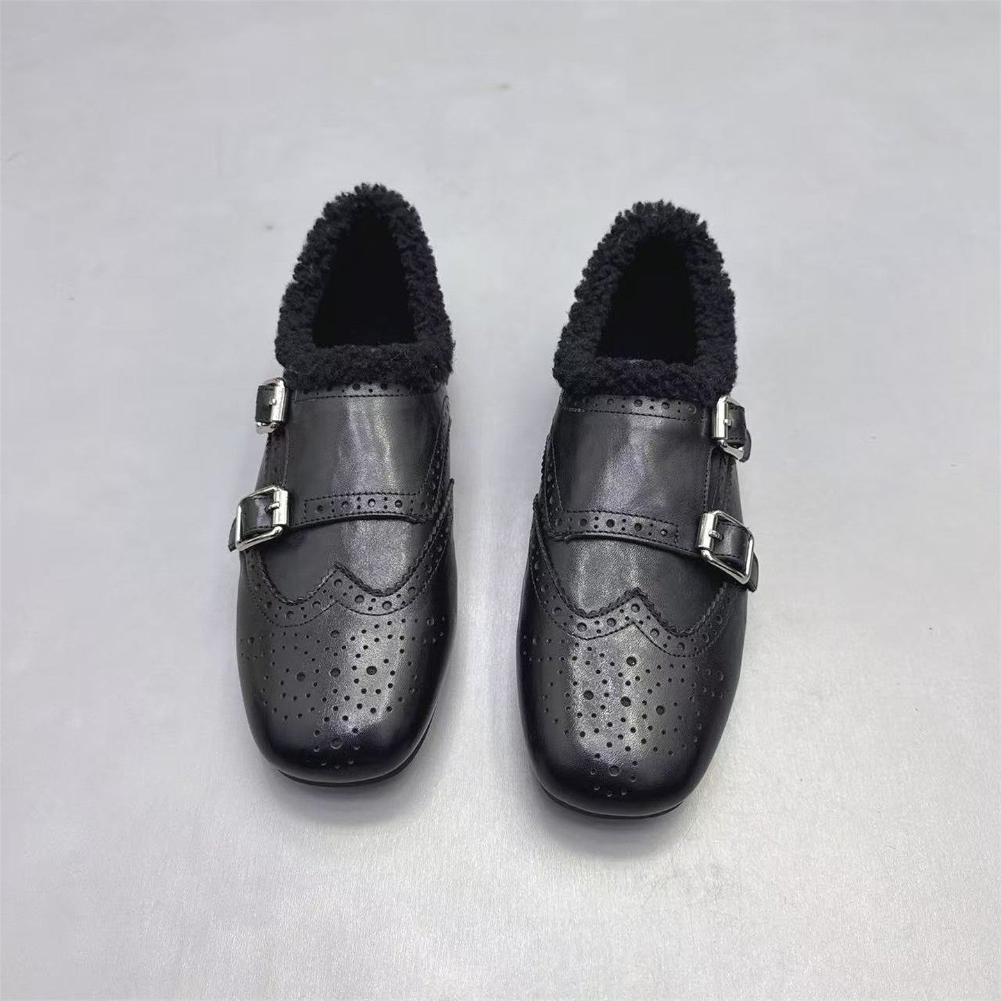 Damen elegante Mokassins mit warmem Fleecefutter und modischen Schnallen R&B