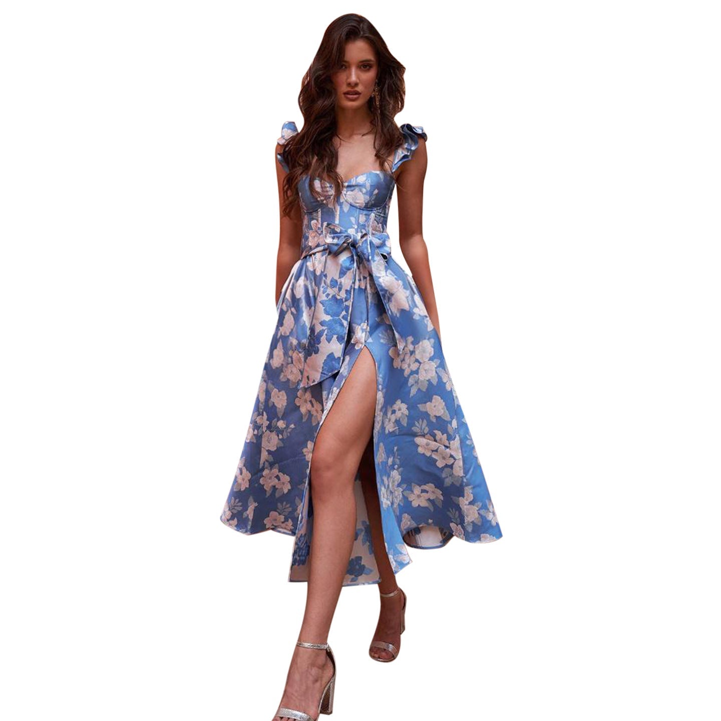 Damen Blumenkleid mit eleganten Rüschendetails und tailliertem Schnitt R&B