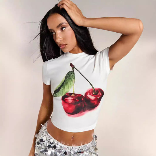 Damen Crop-Top mit floralem Grafikdruck und figurbetontem Schnitt R&B