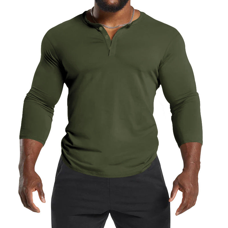 Herren Langarm-Henley-Shirt aus atmungsaktivem Baumwollmix mit Knopfdetails R&B